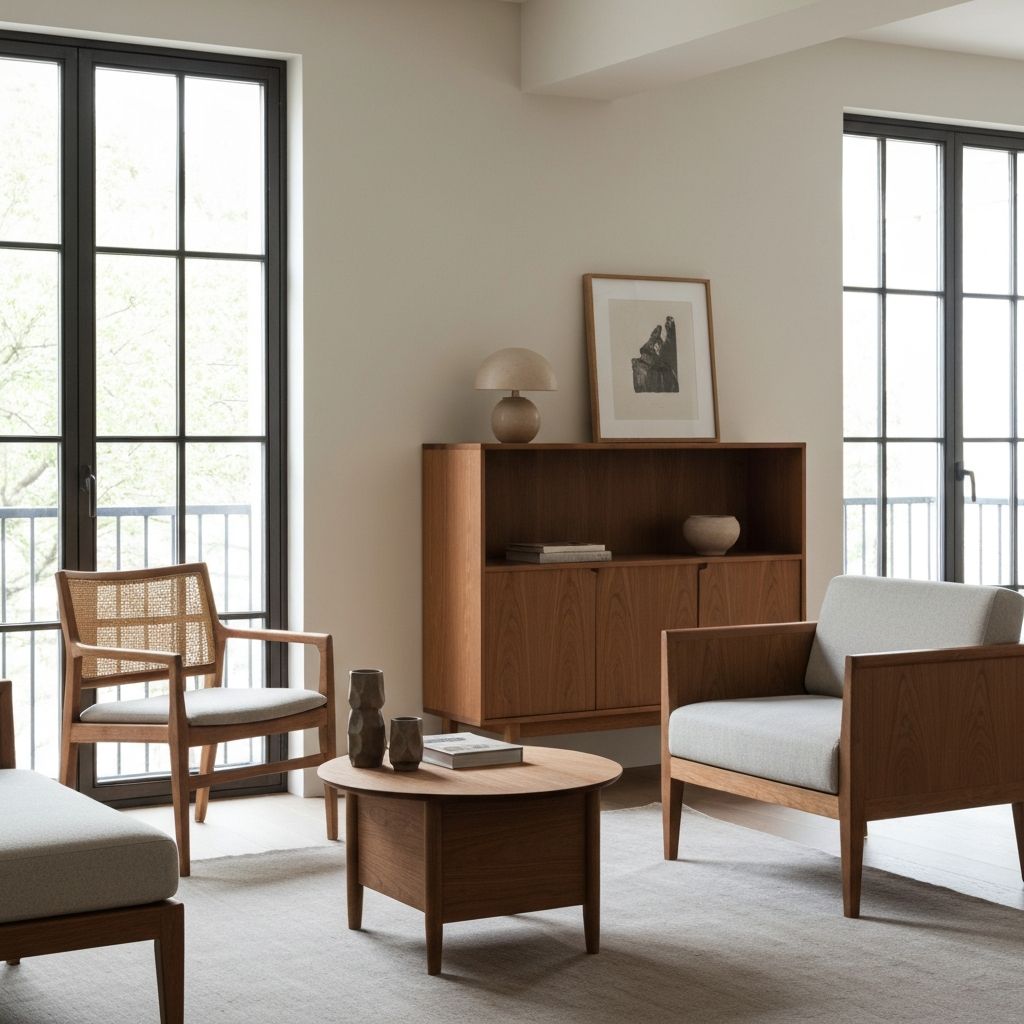 Minimalist wooden furniture arrangement in a modern living space